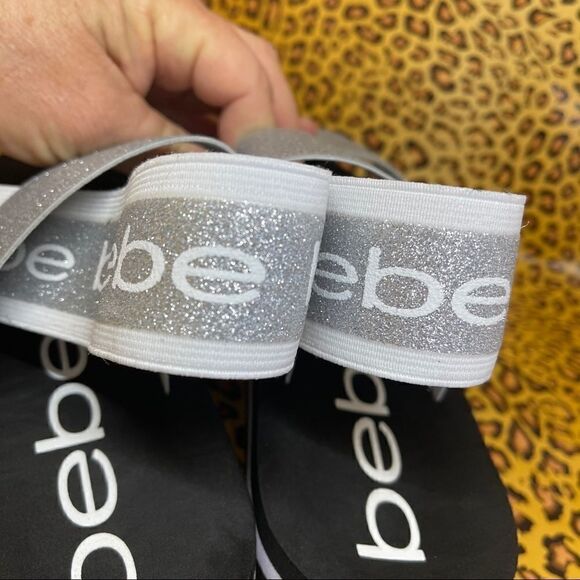 Bebe Atena Silver Giltter Stretch Sandals NWT Sz9 - Picture 16 of 16